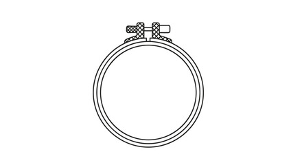 A simple black line art illustration of an adjustable wooden embroidery hoop, shown empty and ready for a craft project.