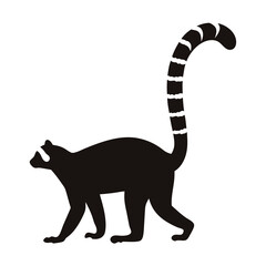 Cartoon ring tailed lemur silhouette with long tail and white stripes © Tanjila