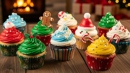 Festive christmas cupcakes decorated for the holidays
