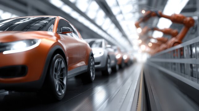Modern automobile assembly line featuring robotic arms welding car bodies, showcasing advanced automotive manufacturing technology and efficiency - Powered by Adobe