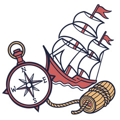 pirate ship with pirate map