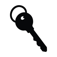 Simple Black Key Silhouette with Ring, Symbol of Security and Access