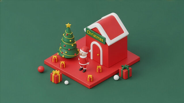 Festive mini world render featuring a Santa character and gift boxes. High quality 8k isometric asset for Christmas games.