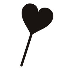 Monochrome image depicting a stylized heart shape lollipop on a stick