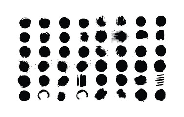 Abstract Black Ink Circle and Brush Mark Shapes Set for Modern Graphic Design, Branding, Logo Elements, Pattern Creation, Social Media Content, Grunge Texture and Creative Artwork