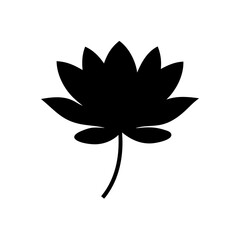 Simple Black Lotus Flower with Stem on a Clean White Background