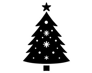 Christmas tree silhouette, icon isolated on white background, type 3