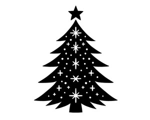 Christmas tree silhouette, icon isolated on white background, type 5