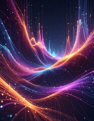 Obraz premium Abstract Data Stream Visualization with Vibrant Colors and Particles.