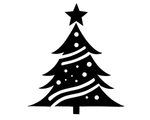 Christmas tree silhouette, icon isolated on white background, type 6