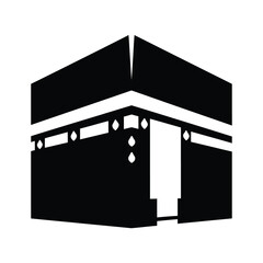 A stark black and white silhouette depicts the kaaba the most sacred site in islam showcasing its cuboid shape and distinctive doorway symbolizing faith