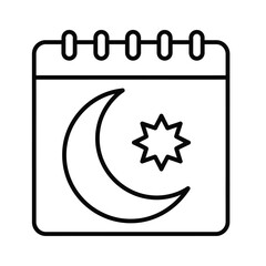 a simple black and white line drawing depicts a calendar page showcasing a crescent moon and a shining star illustration high quality professional detailed