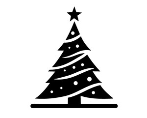Christmas tree silhouette, icon isolated on white background, type 12