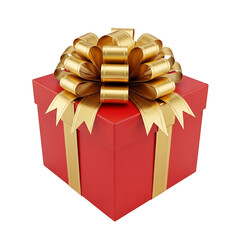 Red holiday gift box with golden bow, isolated
