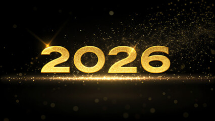 2026 bold golden numerals against a black background with shimmer