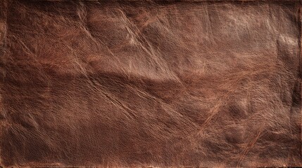 This close-up view of a brown leather surface reveals intricate textures and patterns. The material has a soft finish, perfect for upholstery or crafting unique items.