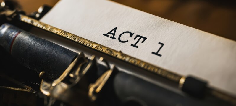 The Typewriter Holding a Script Marked ACT 1 for Vintage Theater Writing