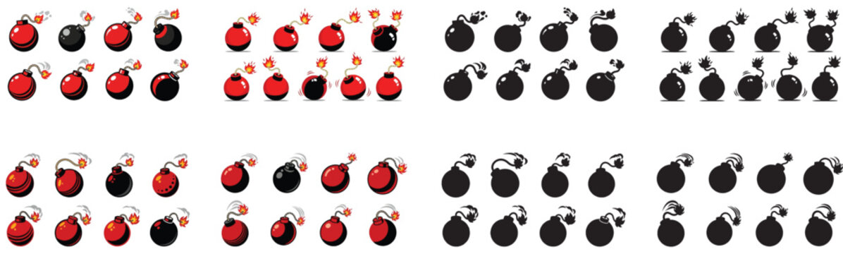 Exploding bomb animation sequence with transparent background