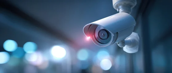 The Security Camera Mounted Indoors Monitoring a Modern Blurred Urban Corridor at Night © Studio Nova
