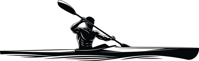 Fototapeta premium Kayak athlete silhouette, muscular paddler in action, water sport illustration, kayaking figure graphic, outdoor adventure concept for creative design use