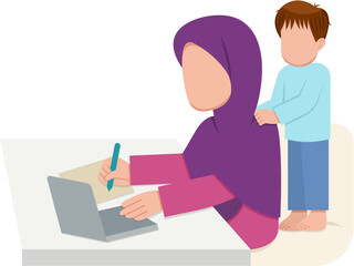 Fototapeta premium Muslim Mother Working With Son