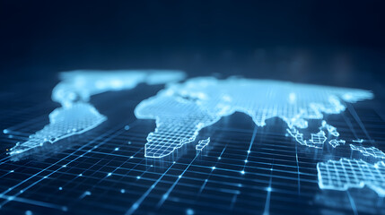 Global Data Network: A mesmerizing, low-angle shot spotlights the digital world map overlaid on a futuristic grid.