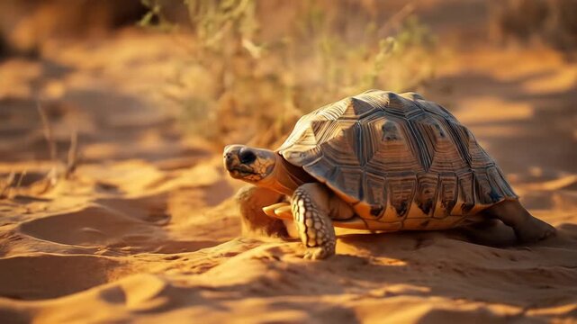 Desert tortoise on sand wildlife environment natural habitat close up