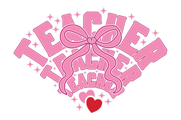 Retro Teacher Love Hearts Valentines EPS T-shirt Design
