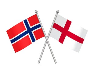 Two flags from different nations are crossed over a white background