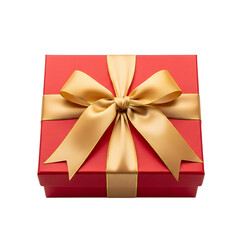 Red holiday gift box with golden bow, isolated