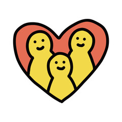 3人家族　ハート｜手描きイラストアイコン