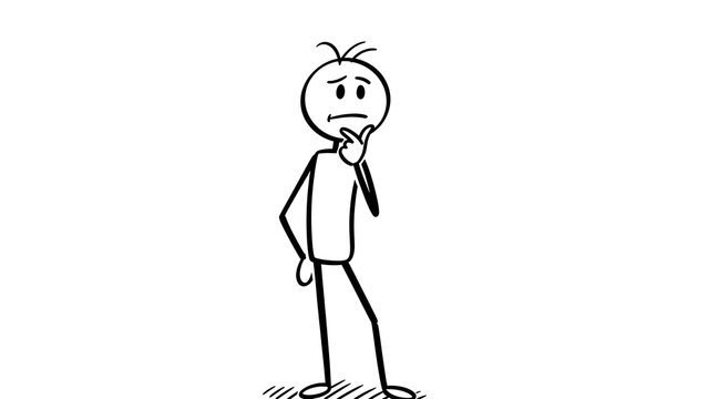  stickman, stick figure, thinking stickman illustration,  stick figure thinking, confused stickman, pondering character doodle, simple sketch of a thoughtful figure, hand drawn cartoon expressing 