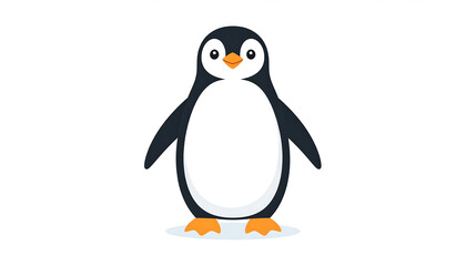 Obraz premium Charming illustration of a cheerful penguin standing upright, a cute character in a flat design vector style, perfect for children's graphics and winter animal themes