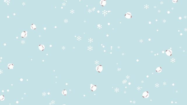 舞降る雪とシマエナガ（水色背景）
