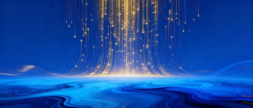 Blue-gold data wave, tech & future scene