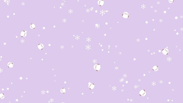 	舞降る雪とシマエナガ（紫背景）