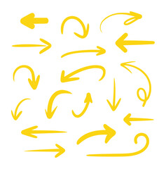 Collection of Hand-Drawn Yellow Arrows Pointing in Various Directions