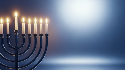 Hanukkah, blue silver gradient, menorah with glowing candles