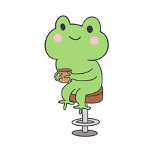 Cute Frog Drinking Coffee on Bar Stool