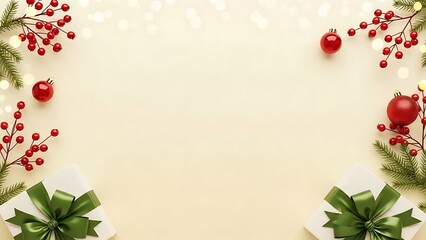 Christmas greeting frame with gifts and festive holiday decor