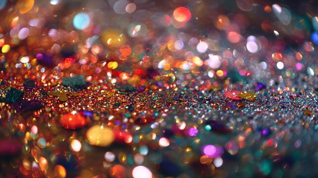 Glittering colorful party background with sparkling bokeh lights festive holiday celebration New Years Eve wallpaper and shimmering confetti backdrop - Powered by Adobe