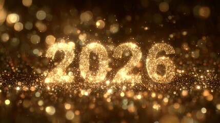 Golden 2026 Happy New Year fireworks blast with glittering countdown numbers and bokeh lights festive holiday celebration party background