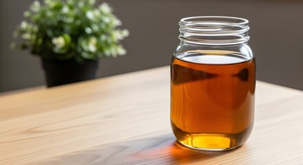 Household used cooking oil collected in a glass jar, emphasizing responsible recycling and ecological waste management concept for sustainability initiatives