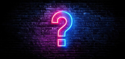 The Question Mark Neon Sign Glowing on Urban Brick Wall at Night