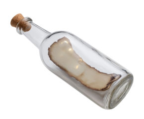 Isolated Message in a Bottle with Thank You Scroll, Cutout PNG