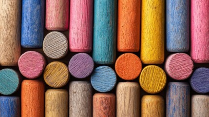 Brightly colored wooden blocks in various shapes are arranged closely on a flat surface, inviting imaginative play and hands-on learning experiences for children.