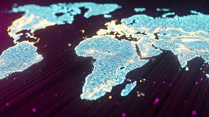 Digital World Map: Global Network, Big Data, and Technology Connections