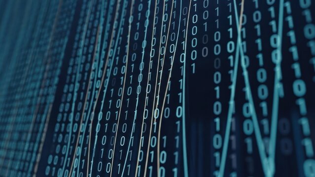Binary code cascade with soft lines, abstract digital representation of information flow - Powered by Adobe