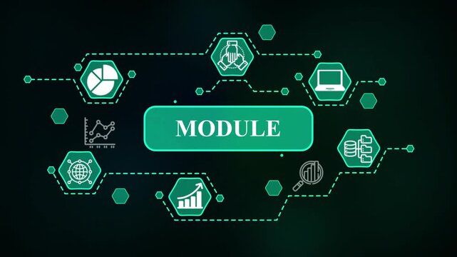 Digital module concept with connected data icons technology| Advanced 4K Business Visualization