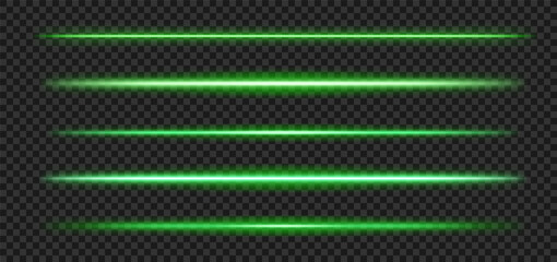Fototapeta premium Green glowing laser line. Vector light effect, abstract speed rays. Neon divider background